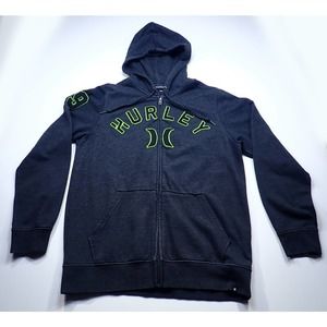 Mens Hurley Hoodie Grey Black Green M Medium Md Cotton Blend Hood Sweater Shirt